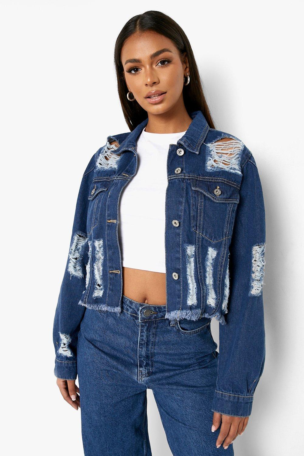 Boohoo ripped denim on sale jacket